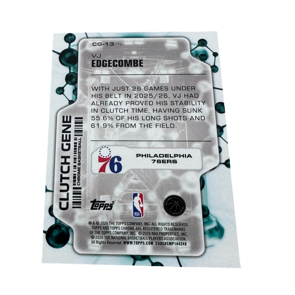 2026 Topps Chrome Update VJ Edgecombe Clutch Gene RC CG-13 Philadelphia 76ers - Picture 2 of 3